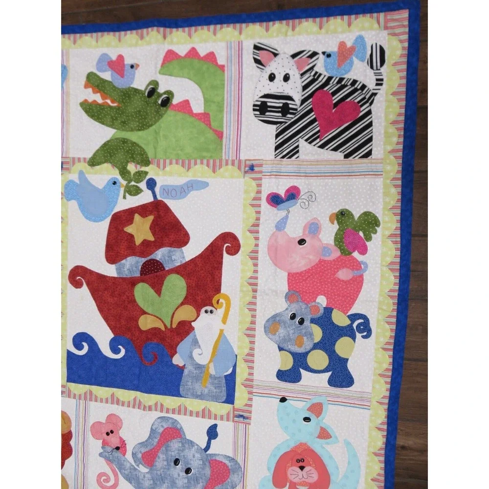 Noah's Ark Handmade Applique Patchwork Embroidered Throw‎ Blanket 52
